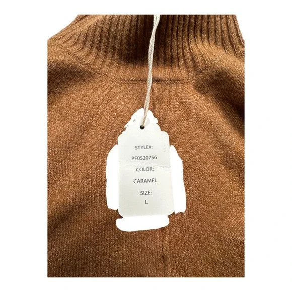 PINK ROSE Caramel Mock Neck Ribbed Knit Sweater Women's Size L - Picture 3 of 9